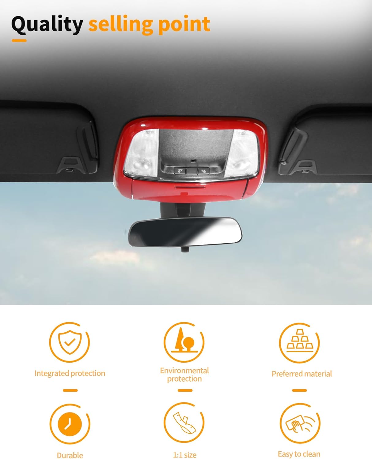 Hoolcar Red Roof Reading Light Cover Trim Fit for 2011-2024 2025 Dodge Charger/Durango/Chrysler 300 Roof Reading Lamp Decals Sticker Kits Interior Accessories