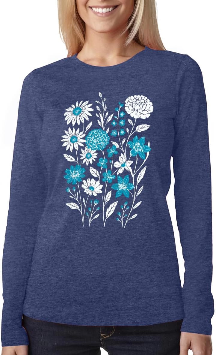 Women Flower Graphic Long Sleeve T Shirt Boho Floral Shirt Vintage Botanical Tee Wildflower Lover Tops - Image 4