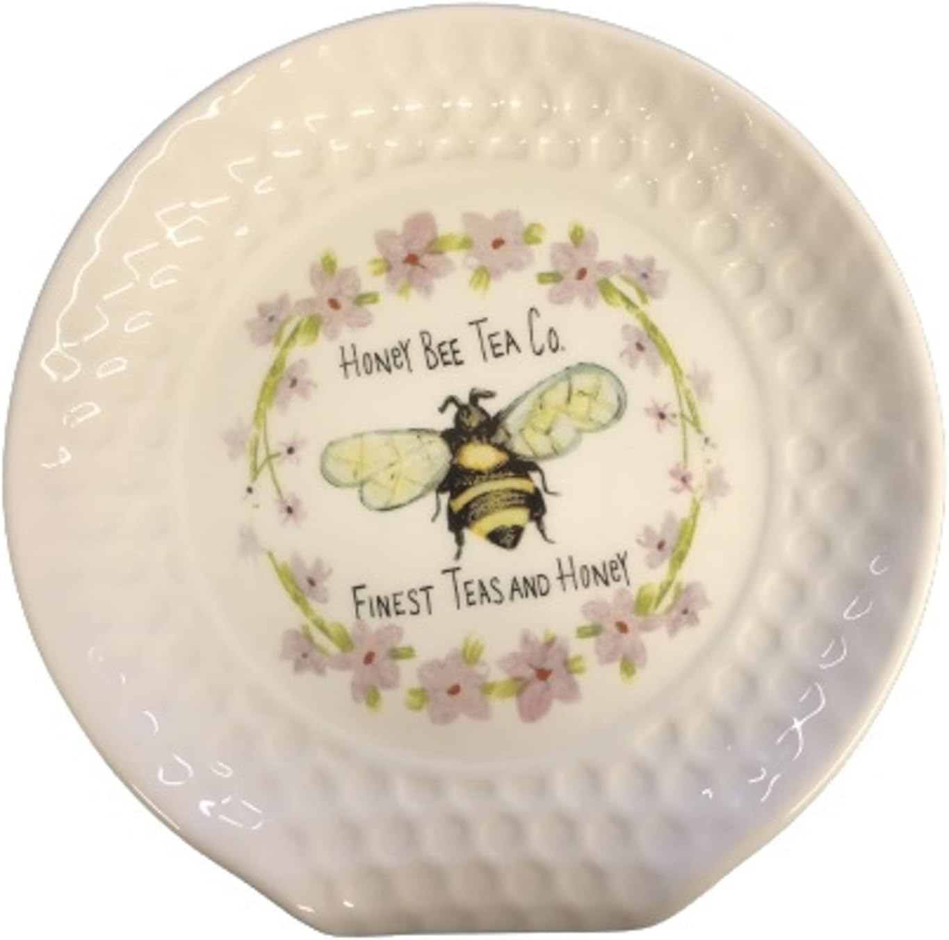 Transpac A5111 Dolomite Honeycomb Spoon Rest Flowers and Bee Design 5 x 4.75 Inches