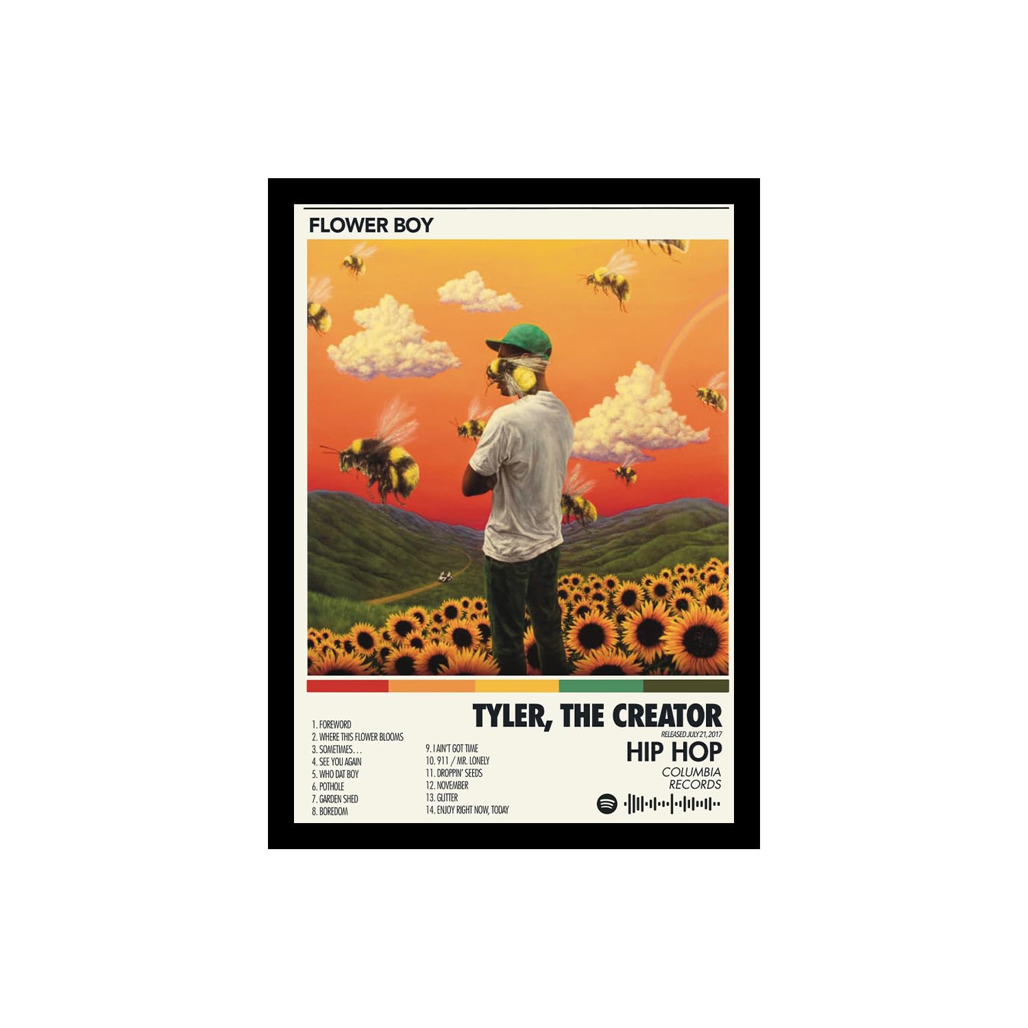Tyler The Creator (Flower Boy) Music Album Songs Hanging Wall Art Work Photo Frames (13x10) inch Decor For Home Bedroom Living Room Aesthetics Spotify Song Link QR Code With Your Photo Frame