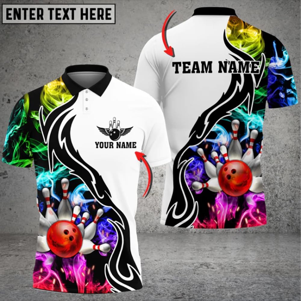 IZI POD Personalized Name Bowling Polo Shirts 3D for Men and Women, Bowling Shirt, Bowling Shirt for Men, Team Bowling Shirt