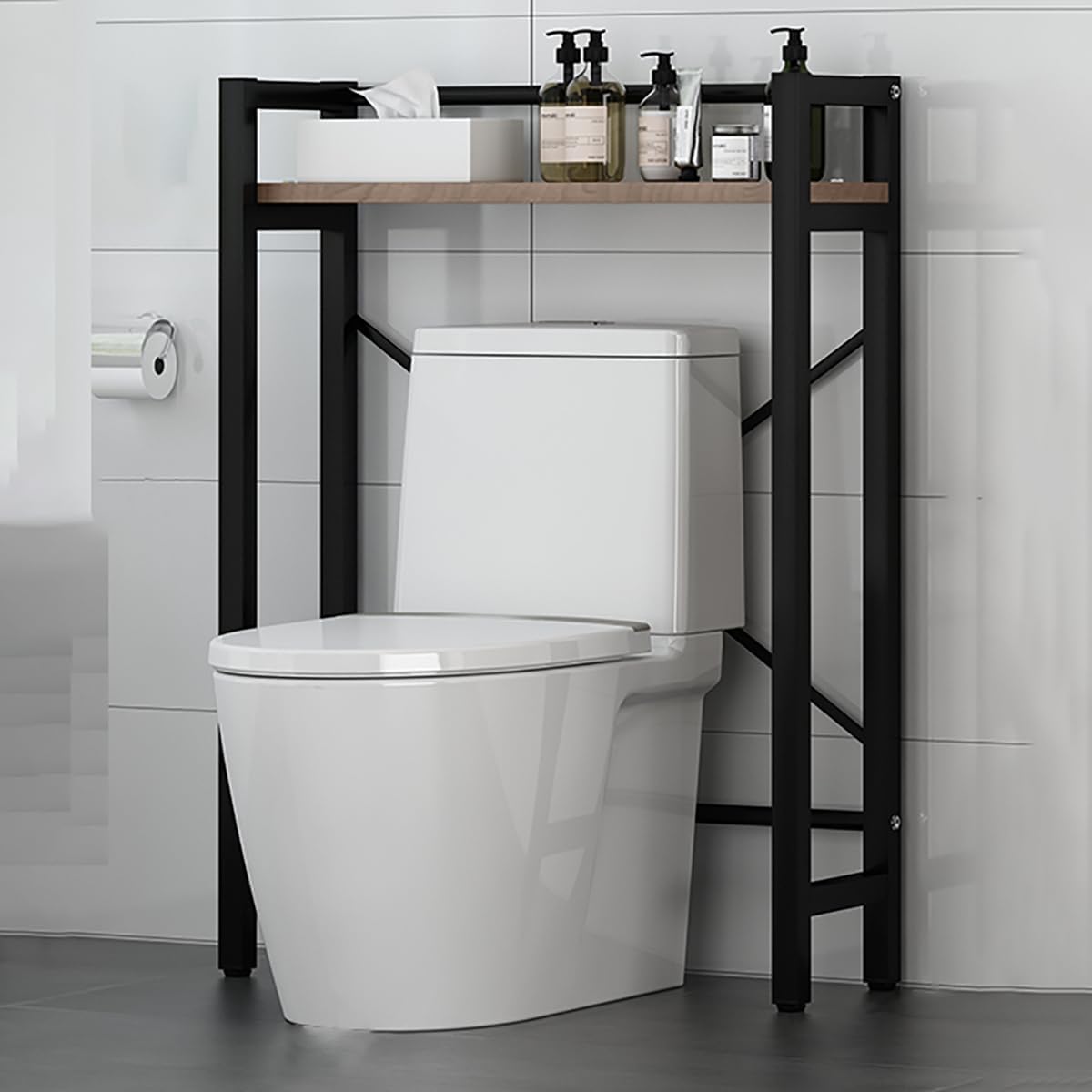 Over The Toilet Storage Cabinet, Toilet Shelf Space Saver Bathroom Organizer, Heavy Duty Corner Stand Storage for Bathroom Washroom,Black,1 Tier