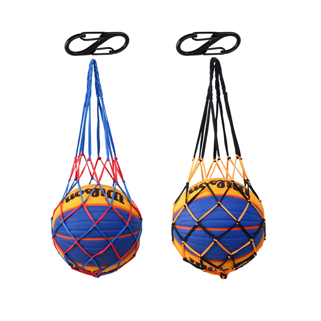 Bolsa de red con mosquetón para balones de baloncesto, fútbol o voleibol, portátil para 1 balón, negra