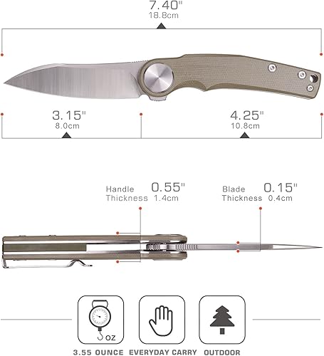 Miniatura 3 de XTOUC Pocket Knife Folding Knife for EDC Front Flipper Pocket Knife for Men D2 Steel Blade Micarta HandleDeep Carry Pocket Clip Everyday Carry Knife