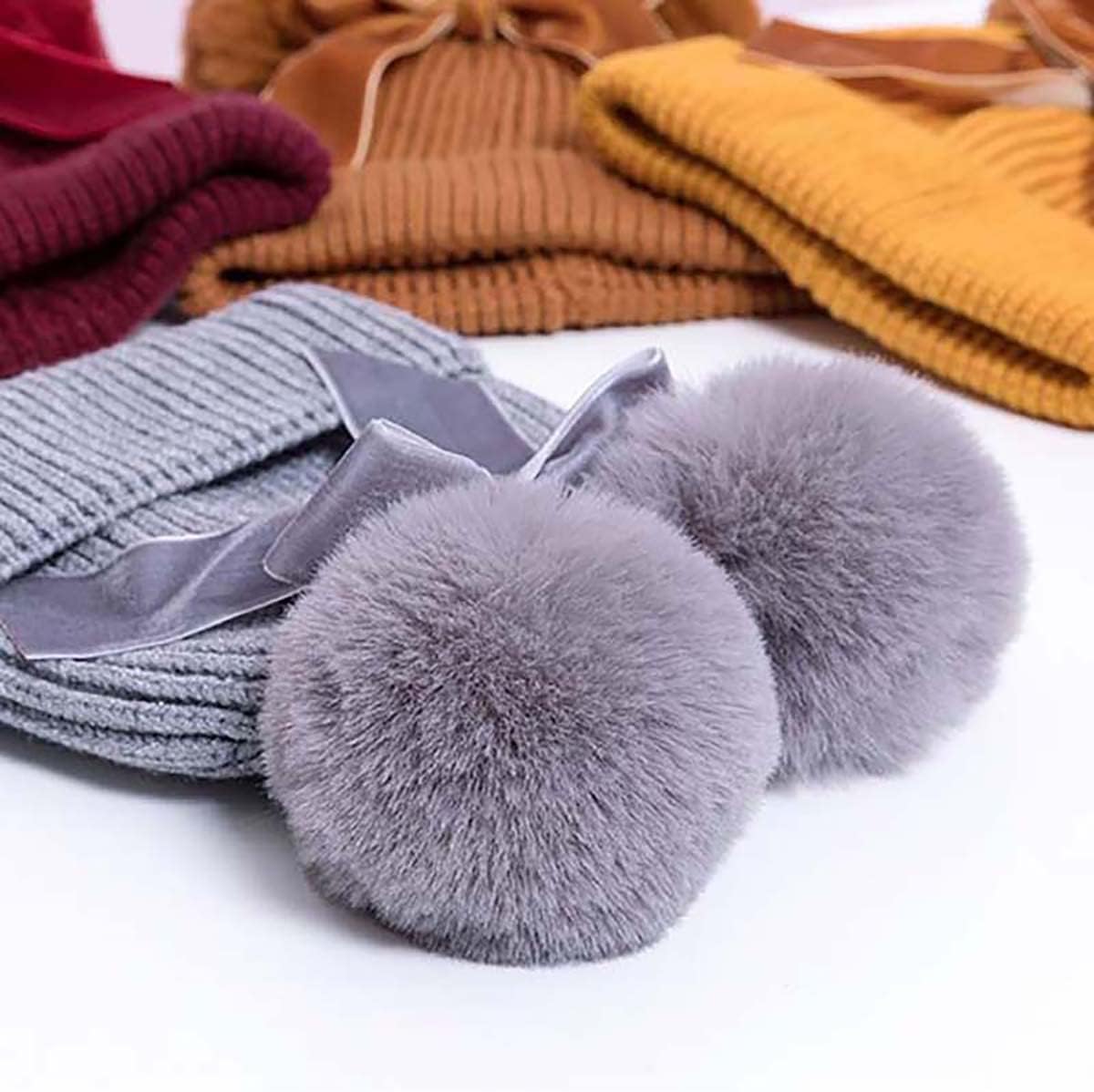 Infant Double Pompoms Knitted Beanie with Bow, Toddler Baby Cotton Winter Warm Cuffed Beanie Cap for Cold Weather