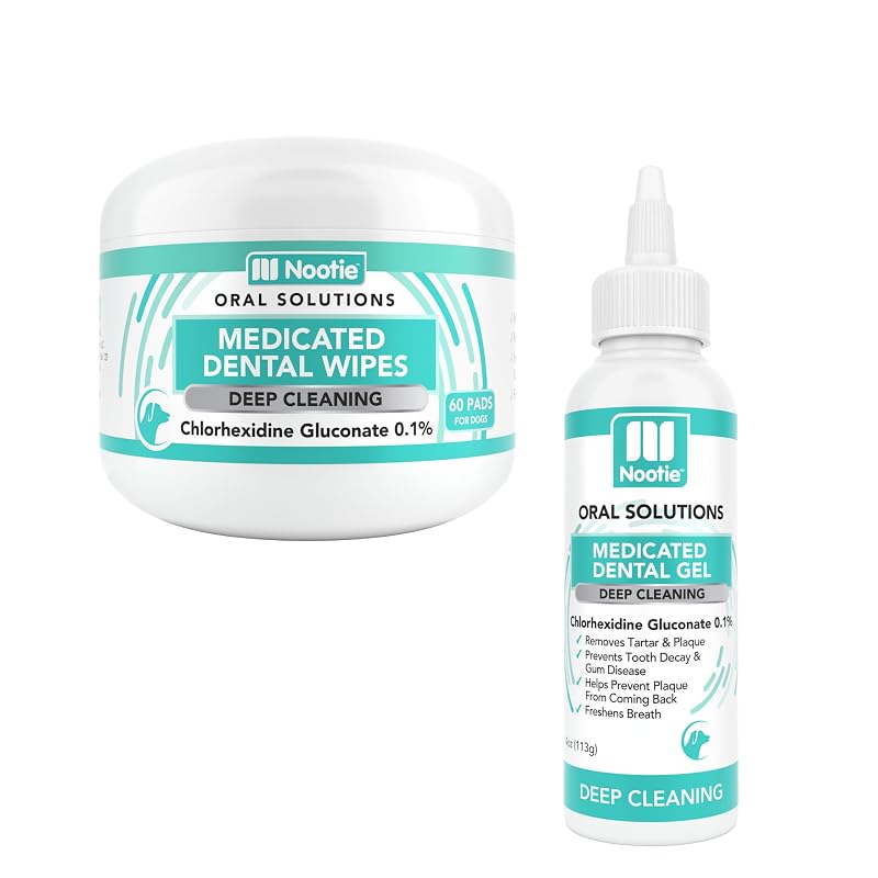 Kit Gel Dental e Lenços Dentais Nootie para Cães, Pacote com 60