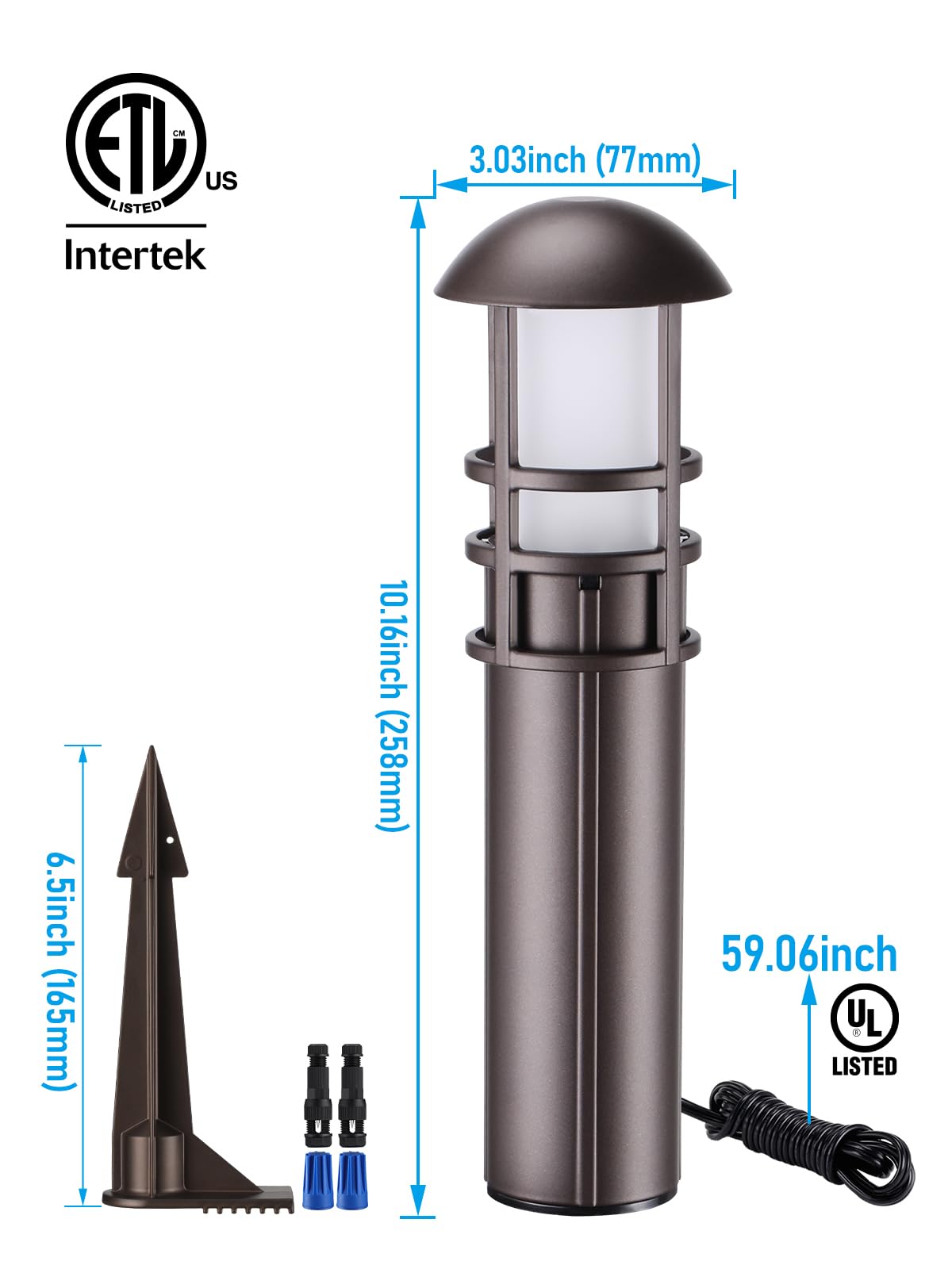 LEONLITE Paquete de 8 luces de paisaje de bajo voltaje, luces LED de camino de 3 W y 12 V, CRI90+, luz impermeable IP65, certificación ETL, carcasa de aluminio de bronce aceitado, 3000 K, blanco | 12-24 V CA/CC, aluminio, ETL, blanco cálido, luces LED de