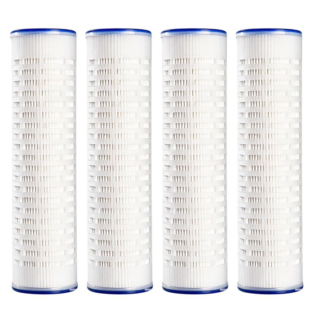 Lot De 4 Cartouches Filtrantes Plissées 10x2,5", 0,1 Micron, Filtration Fine Haute Efficacité Pour Systèmes D'eau Domestiques, Préfiltration Commerciale Et Industrielle