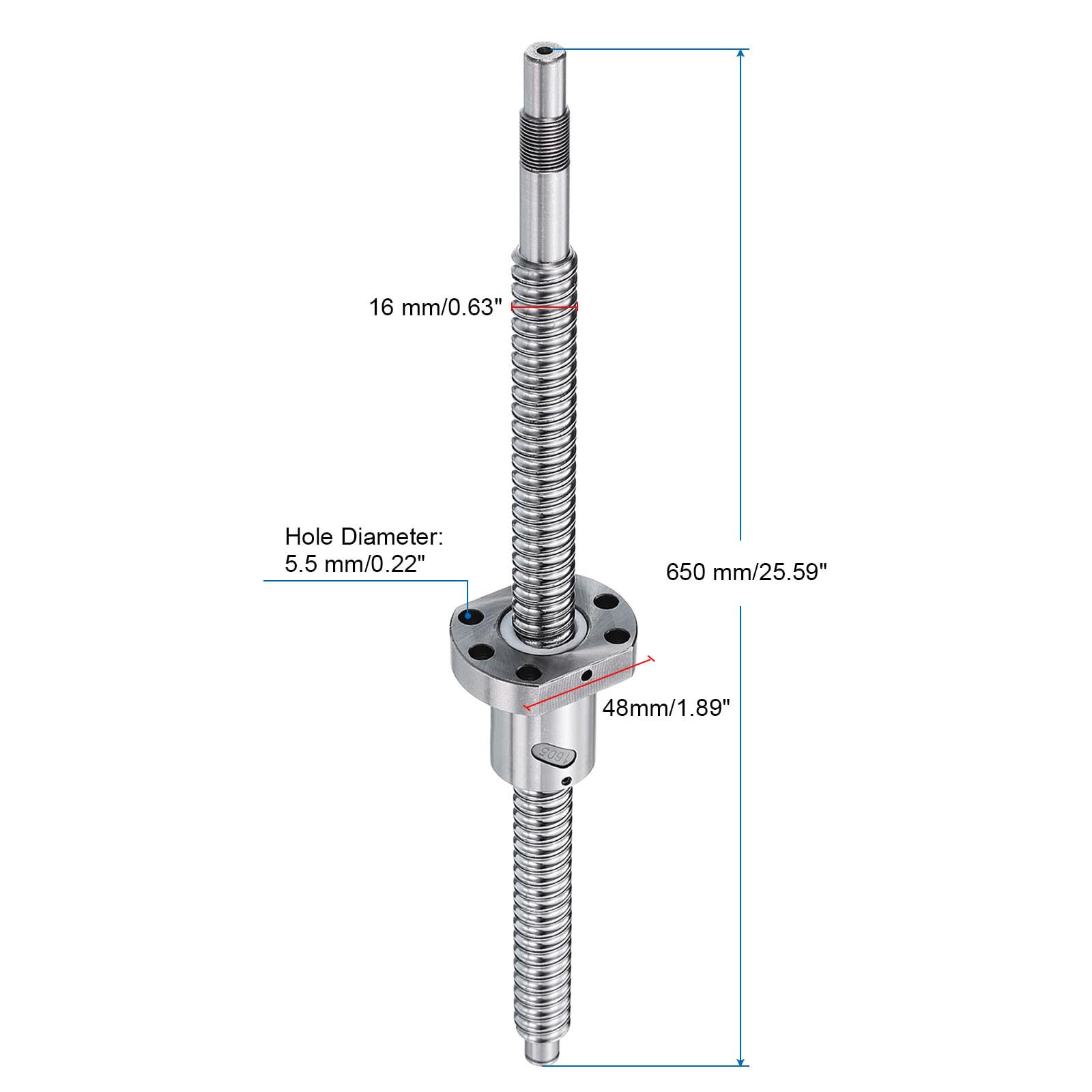 QUARKZMAN Vite a Ricircolo di SFU1605 (Diametro 16mm, Passo 5mm, Lunghezza 650mm) con Dado a Ricircolo di SFU1605 Kit Standard di Vite a Ricircolo Anti-Gioco per Macchine CNC