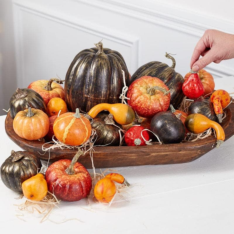Factory Direct Craft Group of 25 Orange and Black Artificial Pumpkins and Gourds for Fall Decorating and Displays