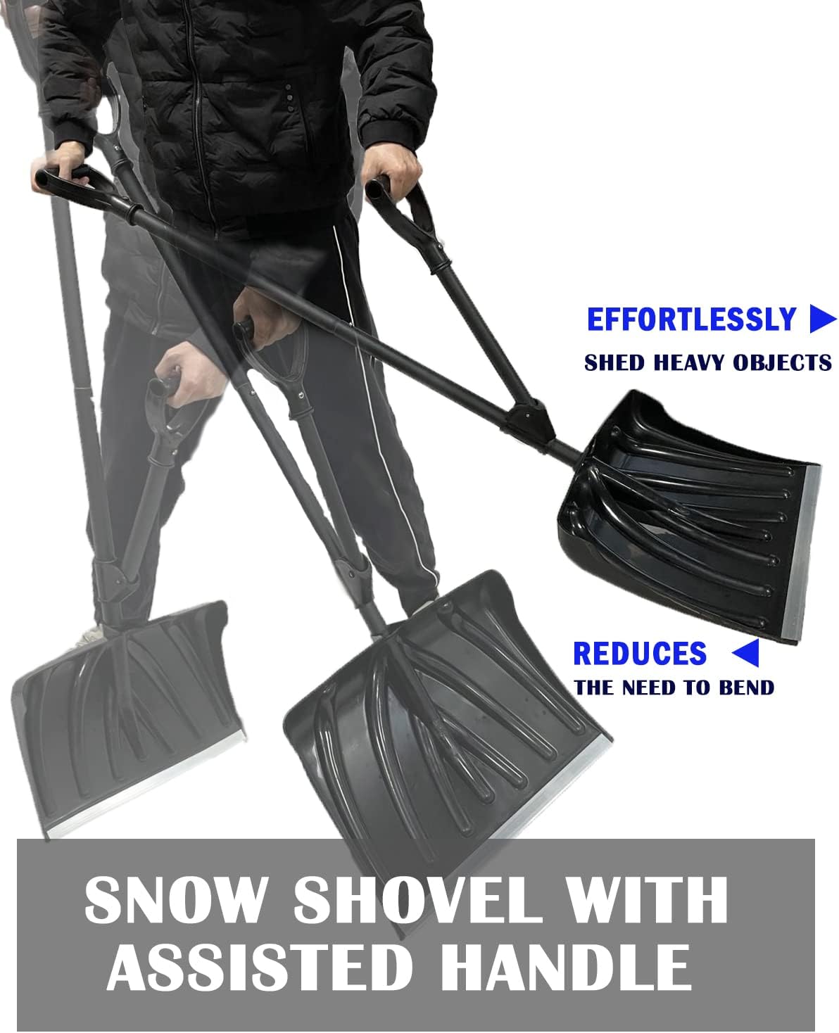 review Snow Shovel for Driveway - 18-in Strain-Reducing Snow Shovel with Assisted Handle, Multifunction Emergency Snow Shovel, Lightweight Portable Sport Utility Shovel for Car Home Garage Garden (Black)