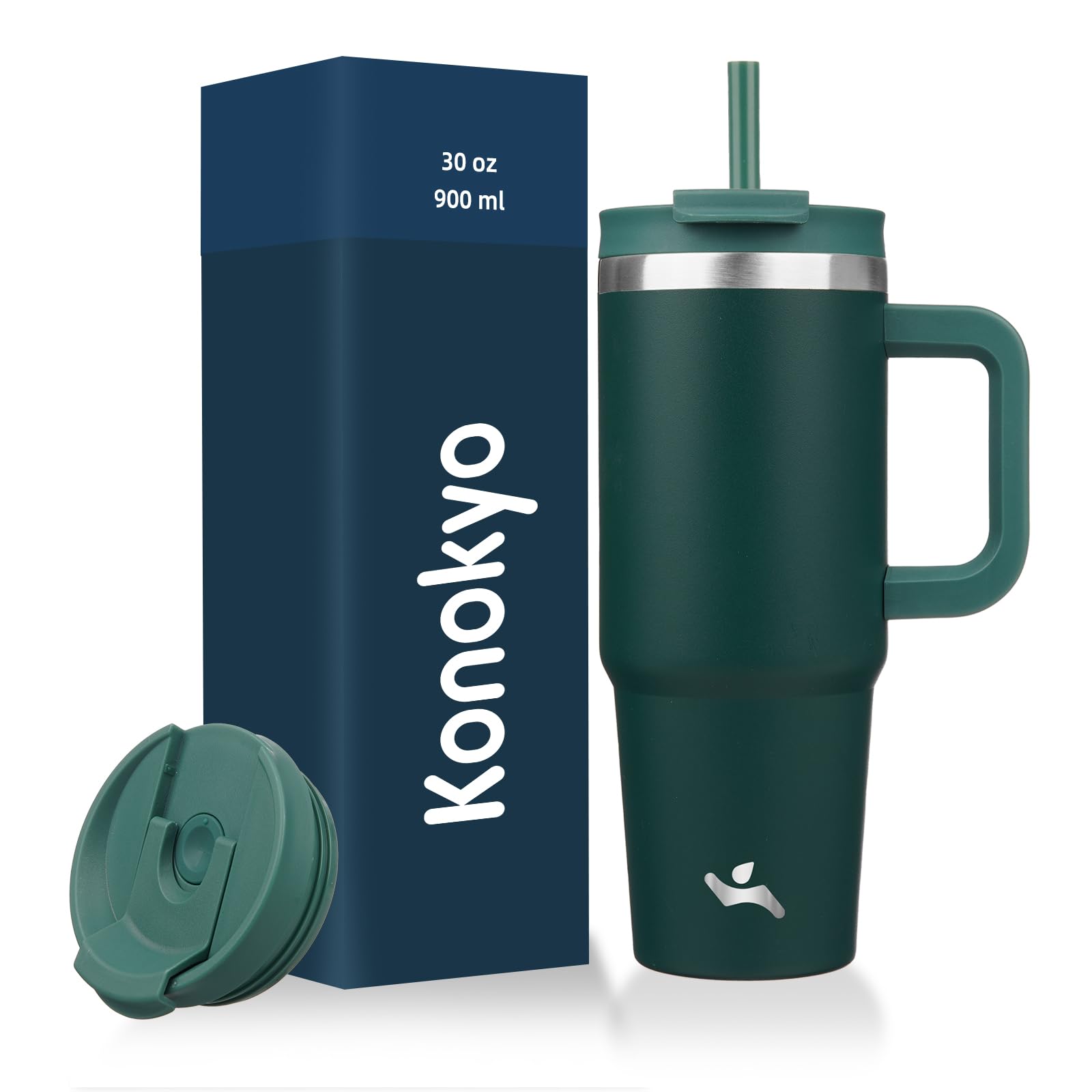Konokyo 30 oz Insulated Tumbler Water Bottle with Handle, Straw Lid