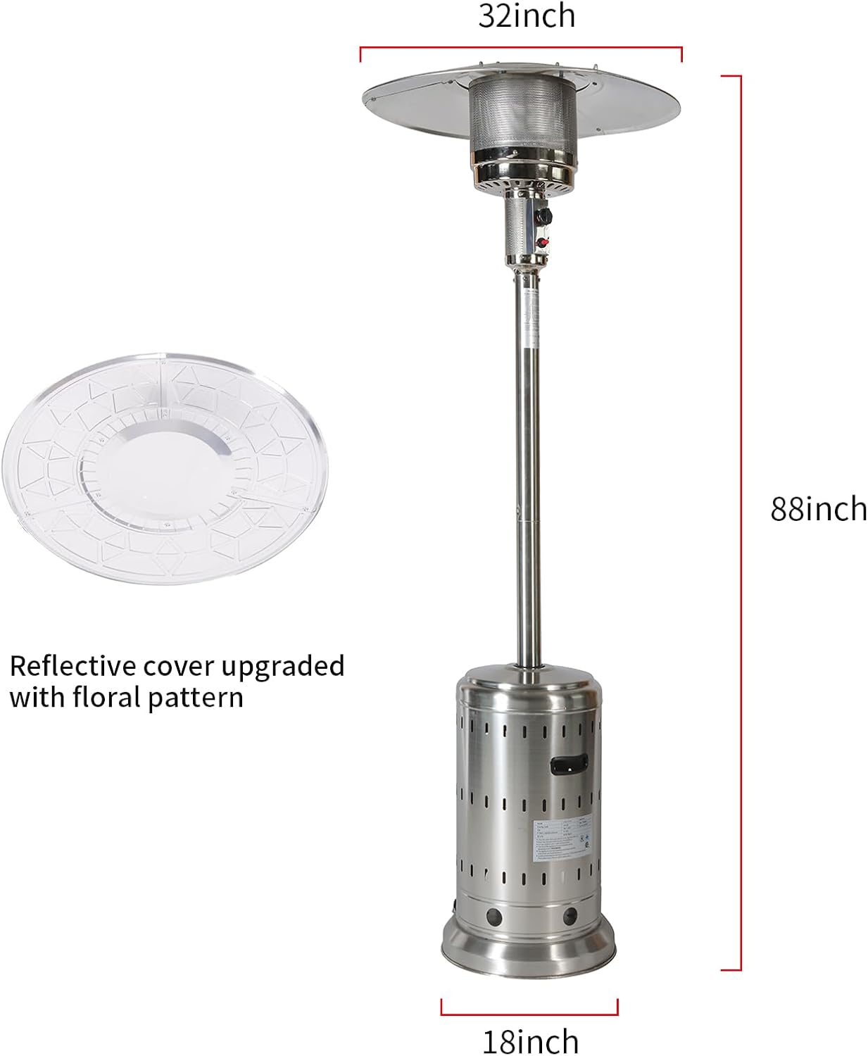 INWAY Outdoor Heater, 48,000 BTU， Outdoor Propane Patio Heater with Wheels and Cover, Stainless Steel Burner for Outdoor Use,Party,Backyard,Garden