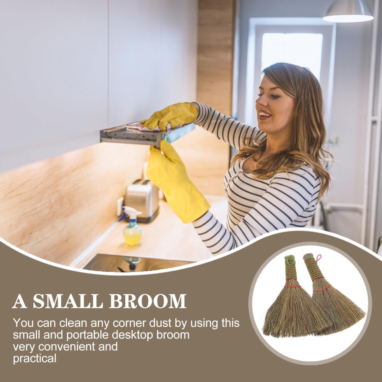 Kisangel Desktop Broom Pack of 2 Small Handheld Cleaning Sweepers with Short Handle Dust Brush Lightweight Compact Household Cleaning Tools