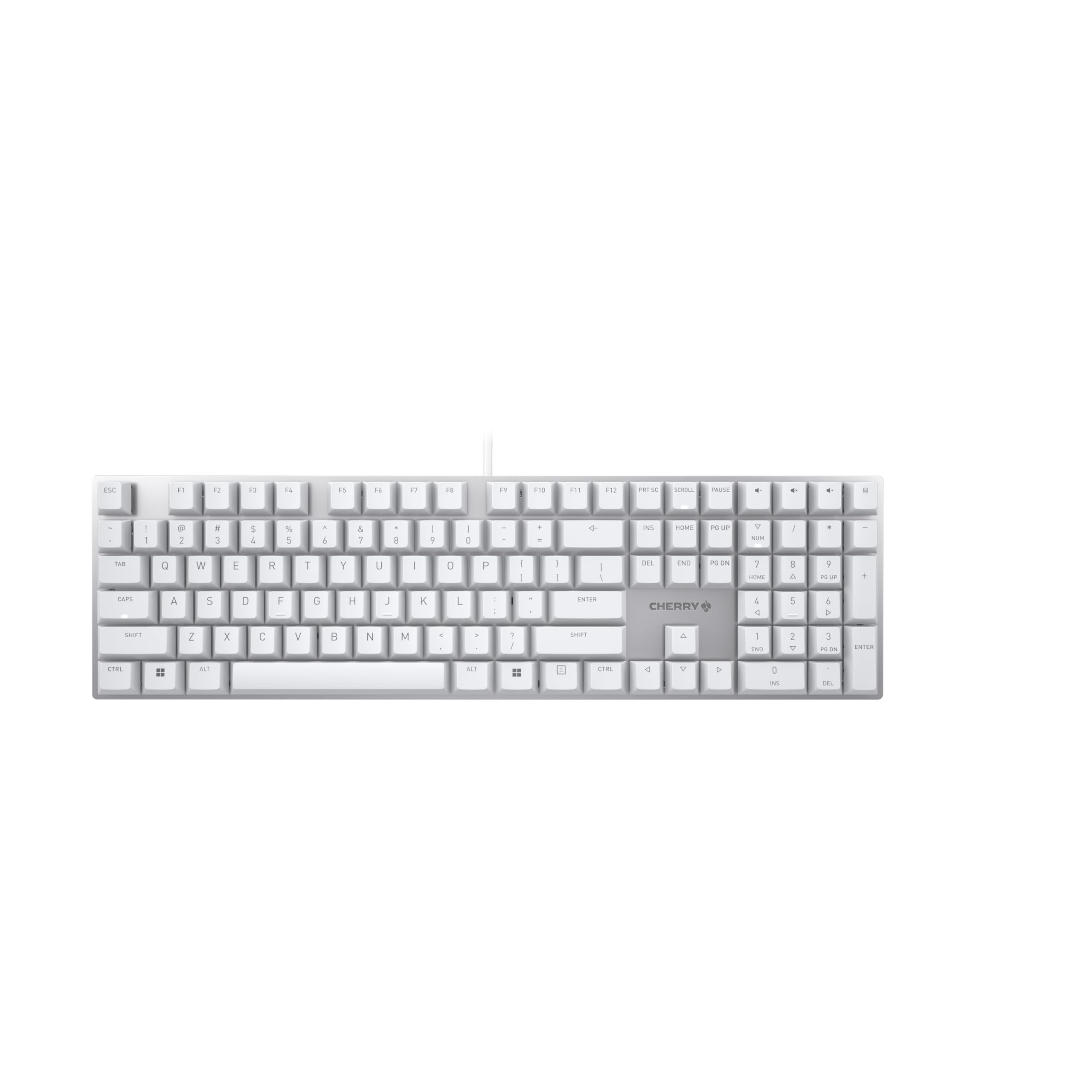 CHERRY KC 200 MX, Teclado Mecánico de Oficina con Placa de Metal Anodizado, Distribución de Teclado Inglés EE. UU. (QWERTY), con Cable, Switches MX2A SILENT RED, Blanco/Plateado