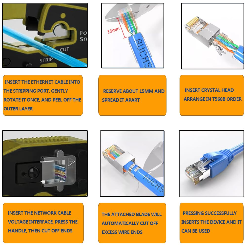 MAYLINE CAT5 CAT6 Crimpzange RJ45 Professionelles Netzwerk-Werkzeug-Set für RJ12 RJ11 Crimpzange für Netzwerkkabel, Abdeckungen für Stecker (Blau Grau)