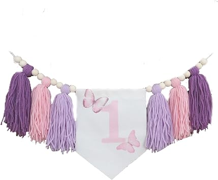 1st Birthday High Chair Banner, Highchair Banner | 1st Birthday Banner, 1st Birthday Party Decoration, 1st Birthday Party Supplies Purple Butterfly