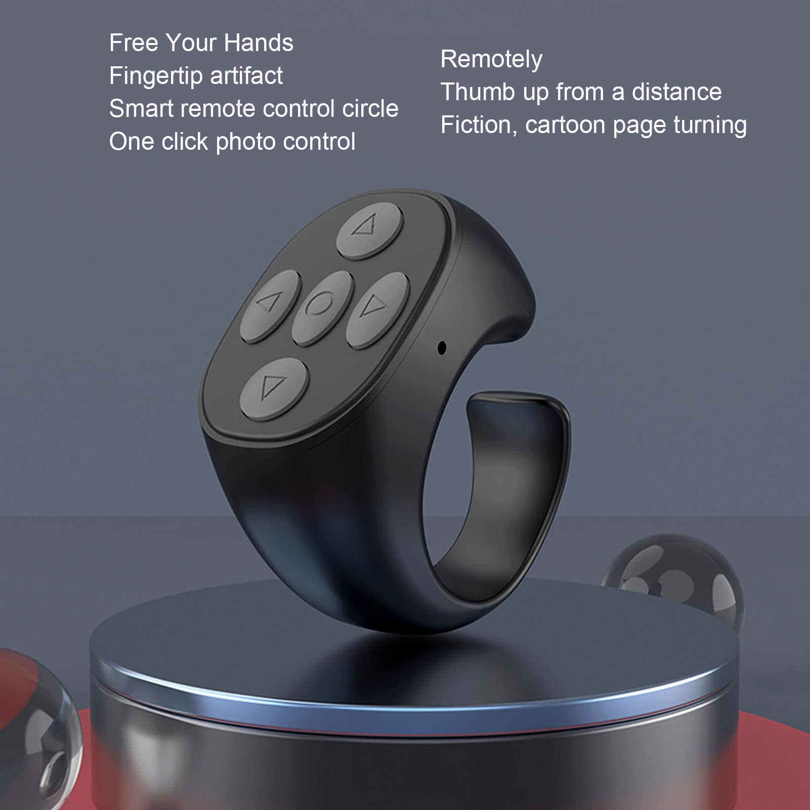 Sterowanie Bluetooth Przewracanie Stron, Przewracanie Stron Palcami dla Wielofunkcyjny Pilot Bluetooth do Robienia zdjęć, Oglądania Filmów, Czytania Powieści (Czarny)