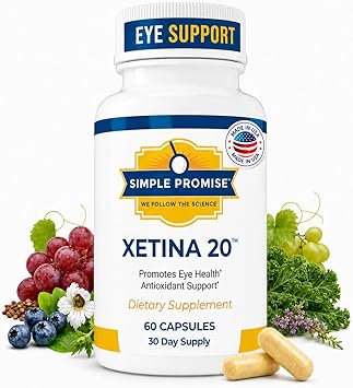 Simple Promise - Xetina 20TM Lutein and Zeaxanthin Supplements - Essential Support for Eye Health with Vitamins E, Eyebright, Zinc, Grape Seed Extract, Rutin & Bilberry - 60 Capsules