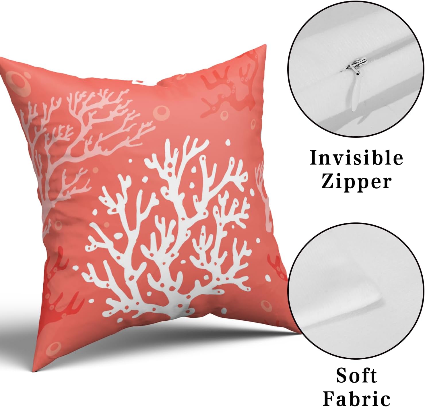 Nautical Coral Throw Pillow Covers Coastal Beach Ocean Themed 18 X 18 Inches Pillow Cushion Cases for Bedroom Living Room Sofa Set of 2 Cotton Decorative Pillowscase - Image 8