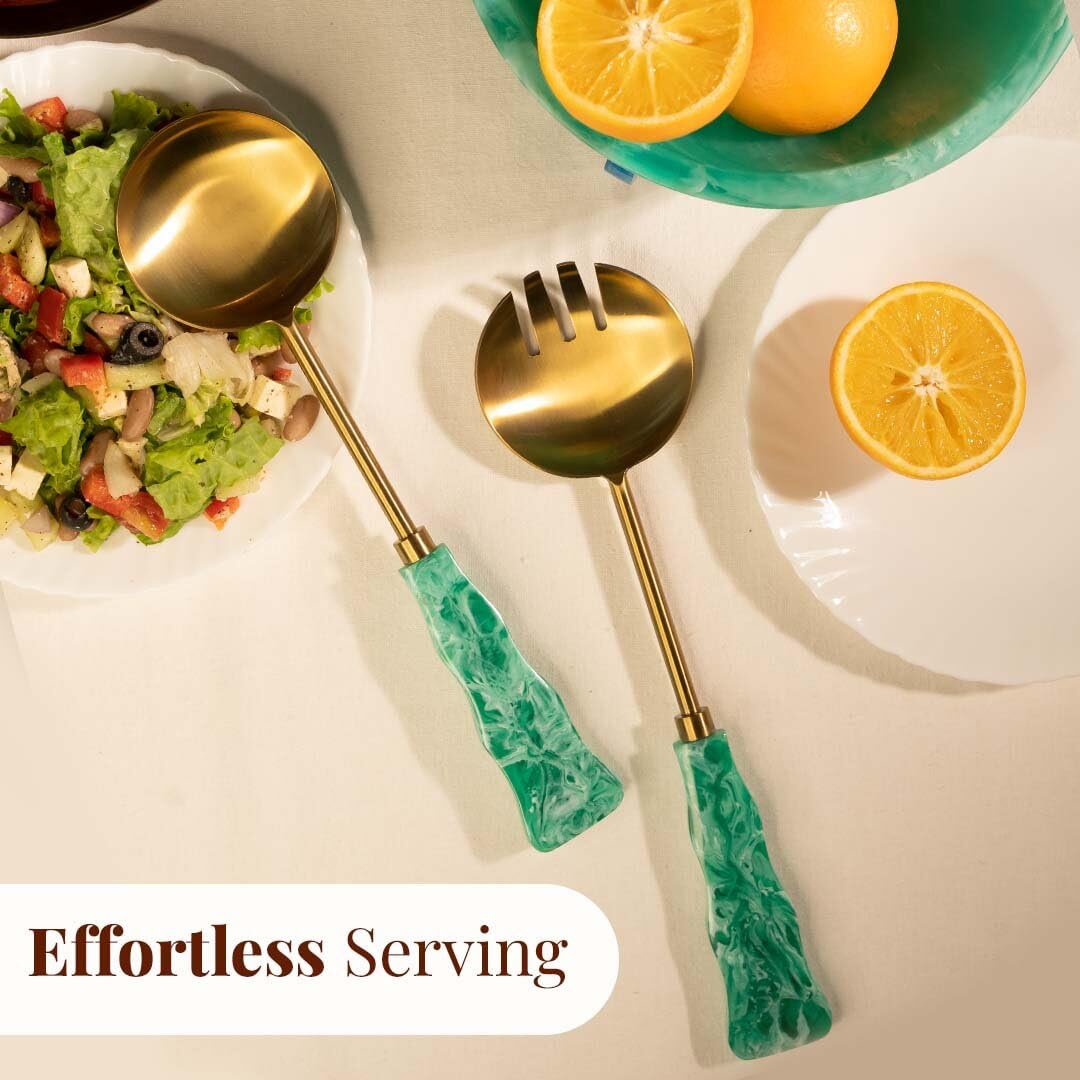Folkulture Resin Salad Servers - Aqua Teal -6