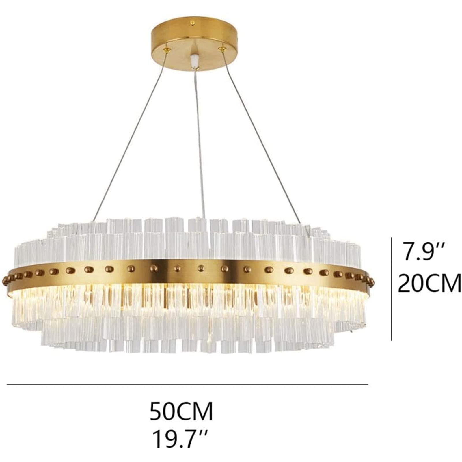 Lampa wisząca LED kristallen kroonluchter, dimbare moderne minimalistische ronde lampenkap hanglamp lijn lengte 1,2 m verstelbaar, woondecoratie, goud Jasny
