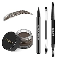 Vista 21 de LAVONE Kit de lápiz de sello para cejas, kit de maquillaje triple con lápiz de ceja impermeable, delineador, pomada de cejas y cepillo de cejas