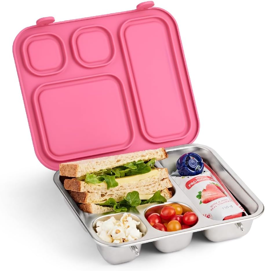 Elk and Friends Kids Stainless Steel Bento Box with Silicone Lid (Pink) Thumbnail