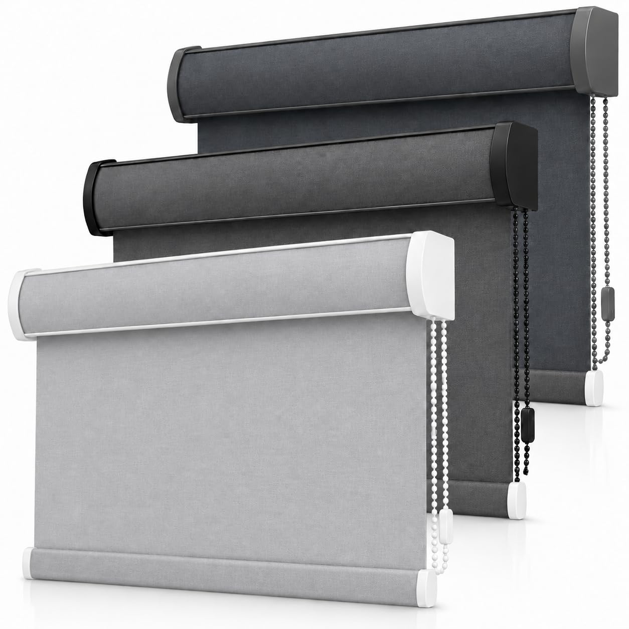 EUROBLINDS - Made to Measure Roller Blind In Cassette with Matching Fascia in Blackout, Dimout & Wipeable Blackout PVC Materials - Child Safe Metal Tube with Fittings