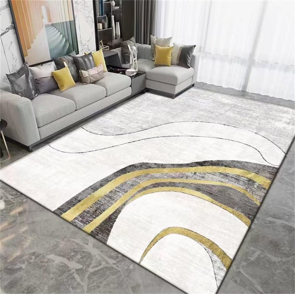 Tapis grande taille 200x200CM chambre ado garçon et salon rayé jaune