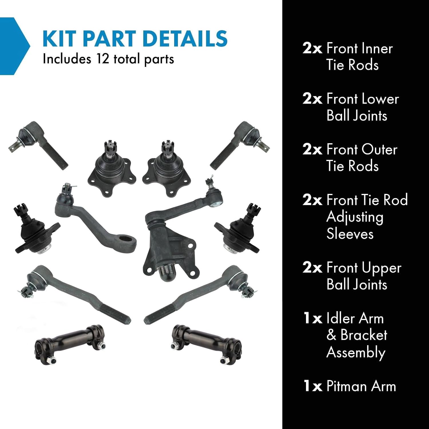 TRQ Front Steering & Suspension Kit Ball Joint Idler Arm & Bracket Assembly Pitman Arm Tie Rod Tie Rod Adjusting Sleeve Compatible with 1986-1989 Toyota 4Runner Pickup