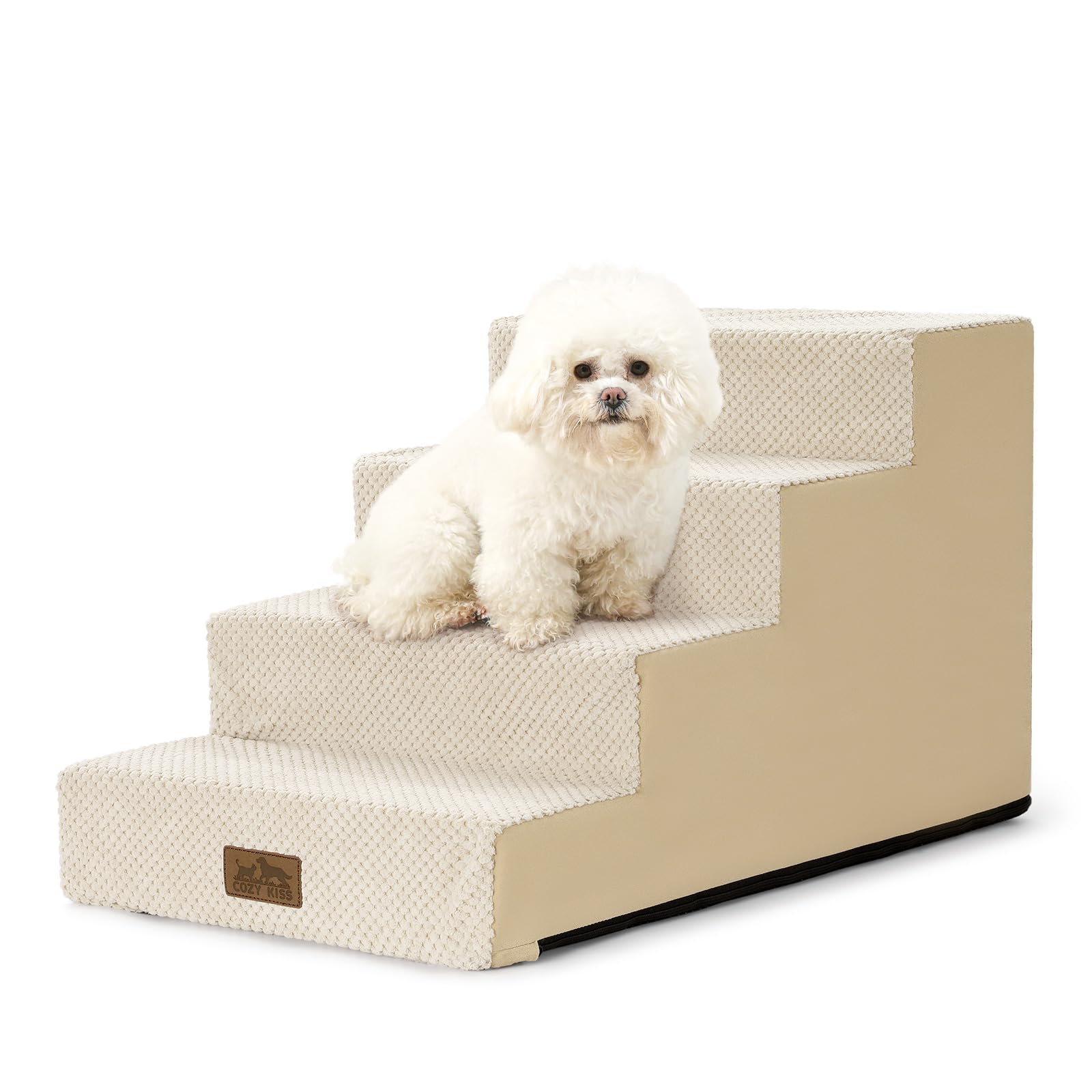 COZY KISS Dog Stairs for Small Dogs, 4 Step Pet Stairs for Beds &amp; Couches