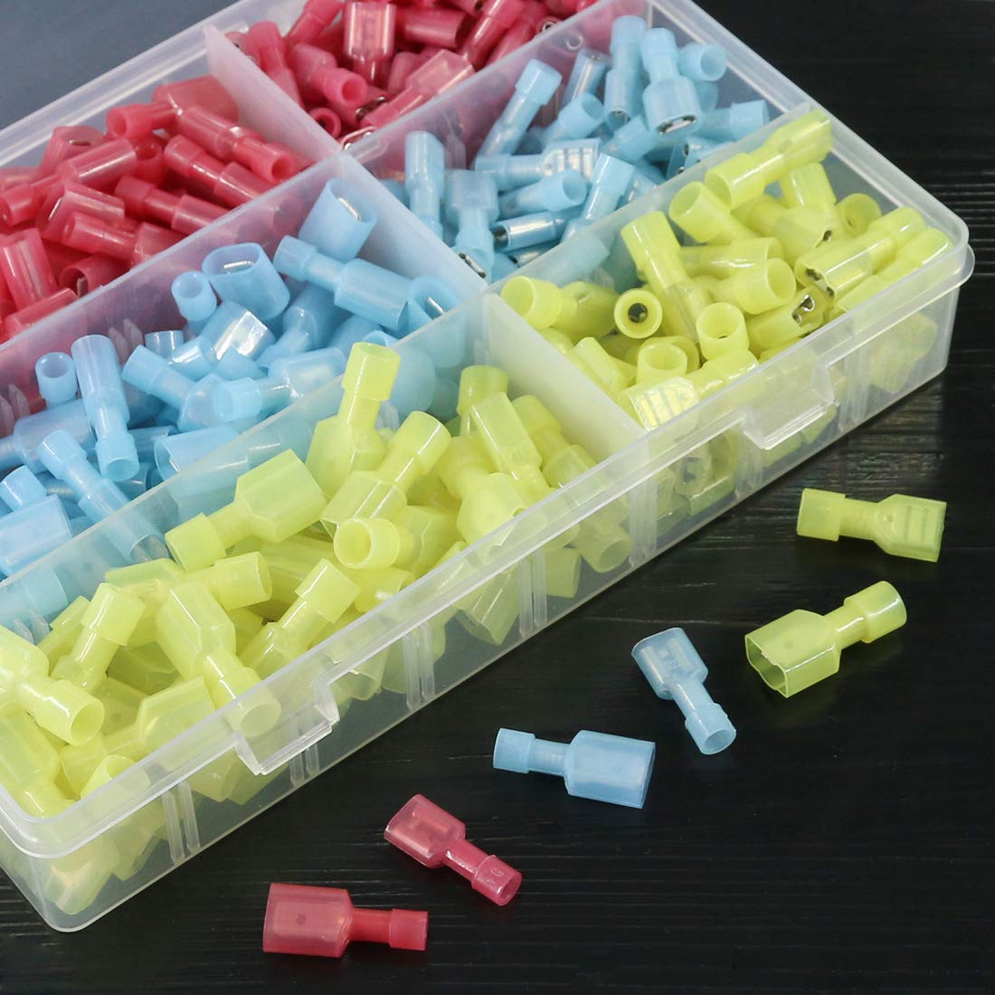 Glarks 300pcs 22-16 16-14 12-10 Gauge Nylon Fully Insulated Male/Female Spade Quick Splice Wire Disconnect Electrical Insulated Crimp Terminals Connectors Assortment Kit