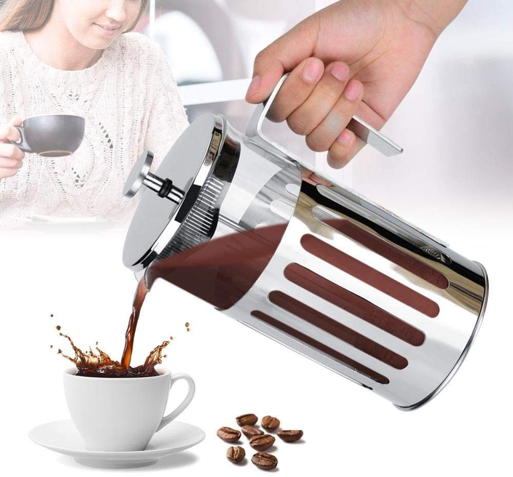 French Press Coffee Maker (8 Cups 34 Oz) 304 Stainless Steel Coffee Press with Filtration Durable Easy Clean Heat Resistant Glass French Press (Color : 600ml)