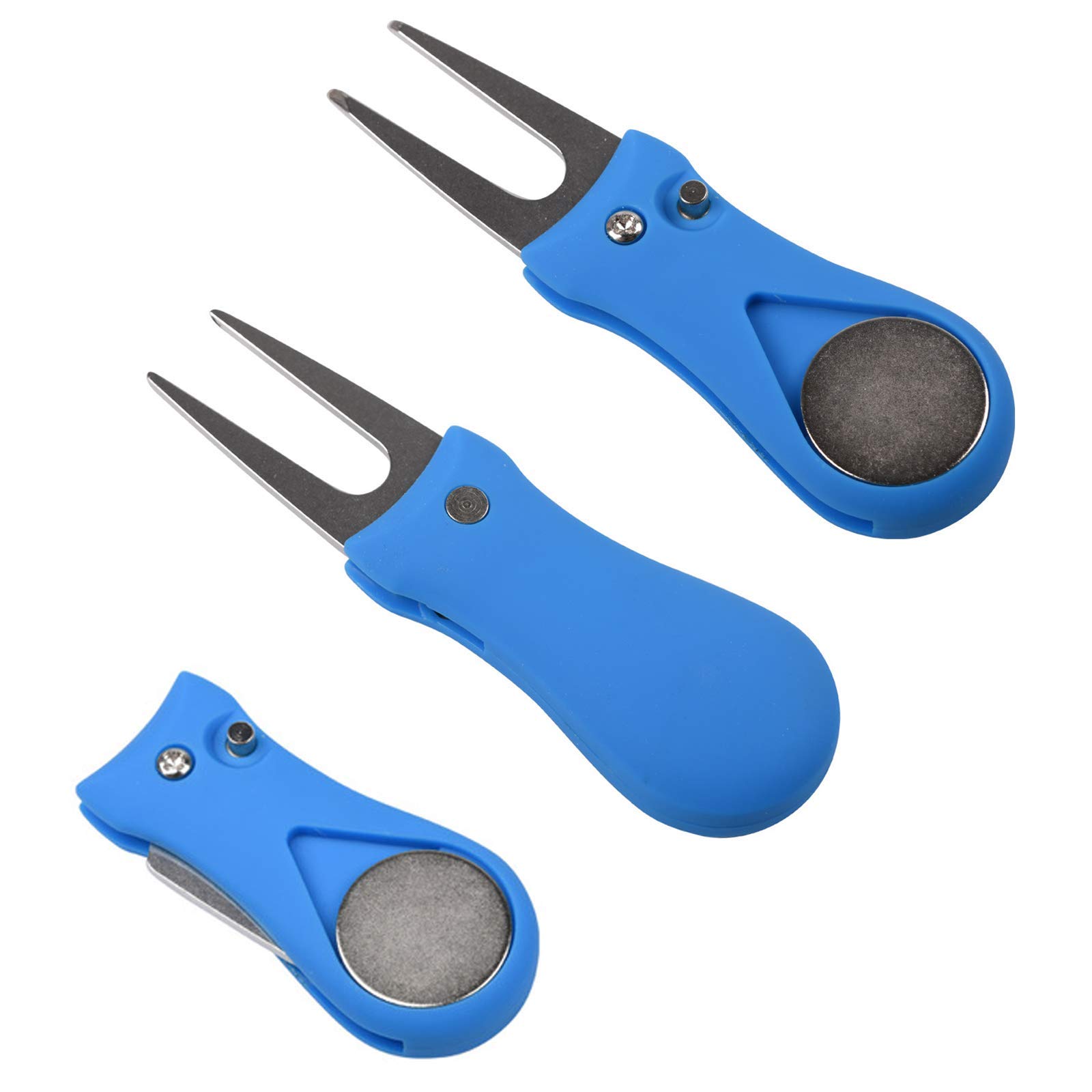 Wohlstand 2 Pz Forcelle da Golf,Strumento di Riparazione Divot da Golf,Forchetta Golf in Acciaio Inossidabile con Marcatore di Palline Magnetico,Pieghevole Forchetta da Golf per Riparazione Golfista