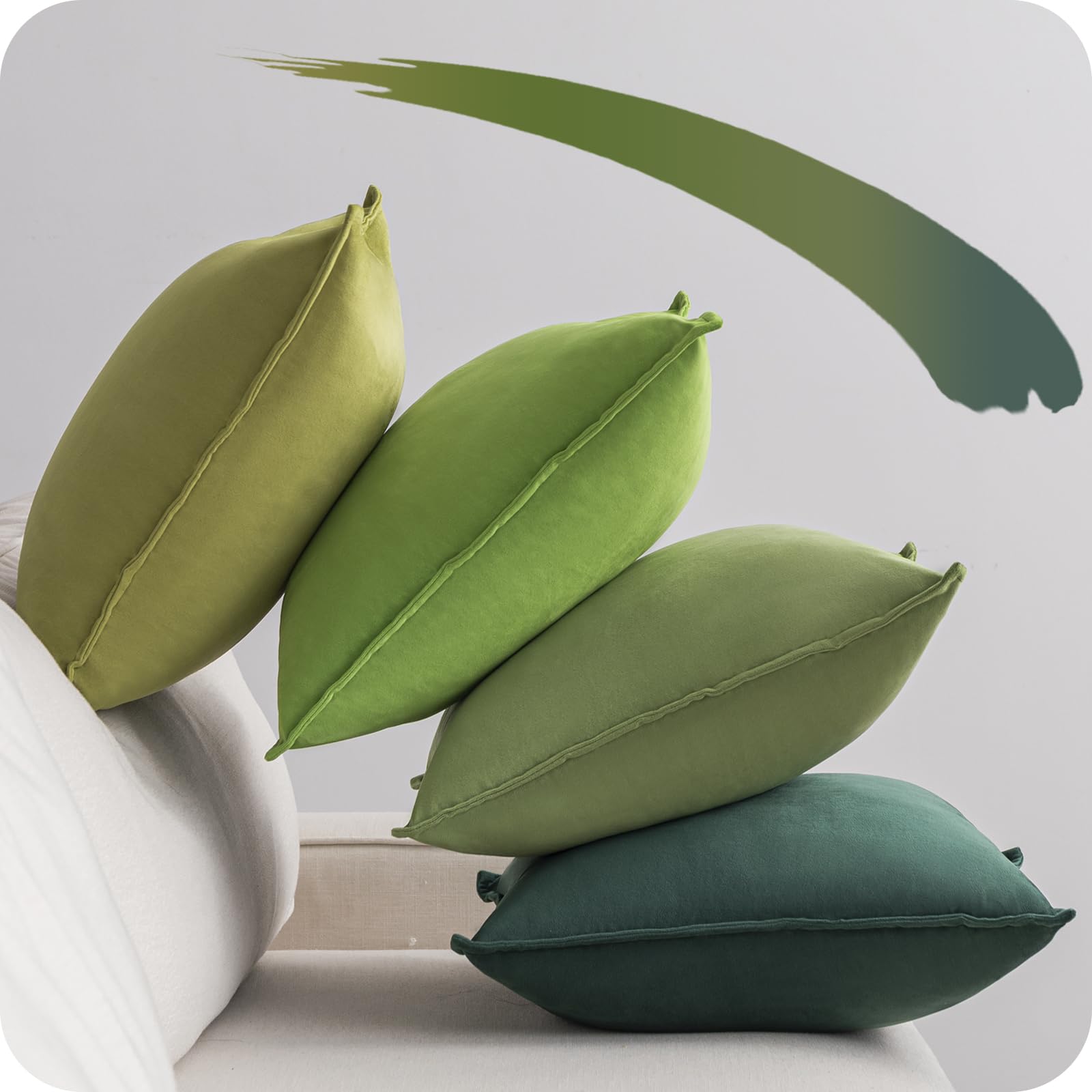 NOSTHEART Federe Cuscini Divano 40x40cm (Set di 4) Copricuscini Divano Set di 4 Fodere Cuscino per Divano Federe Decorative Cuscini per Divano Camera da Letto con Cerniera Invisibile Serie Verde