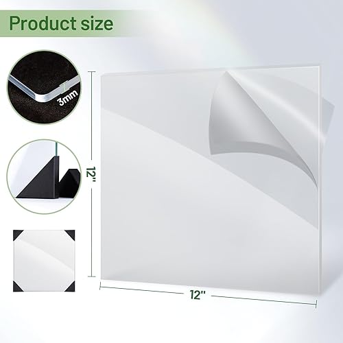 Miniatura 2 de INDSTONE Paquete de 2 hojas acrílicas transparentes de 12 x 12 pulgadas de grosor de 18 pulgadas de grosor, hojas de plexiglás transparente fundido