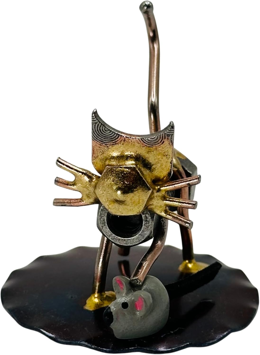 Cat with Mouse Collectible Handmade Metal Art Figurine, Desk Accessories, Trophy, Boss Gift, Home Office Décor, Veterinarian Gift