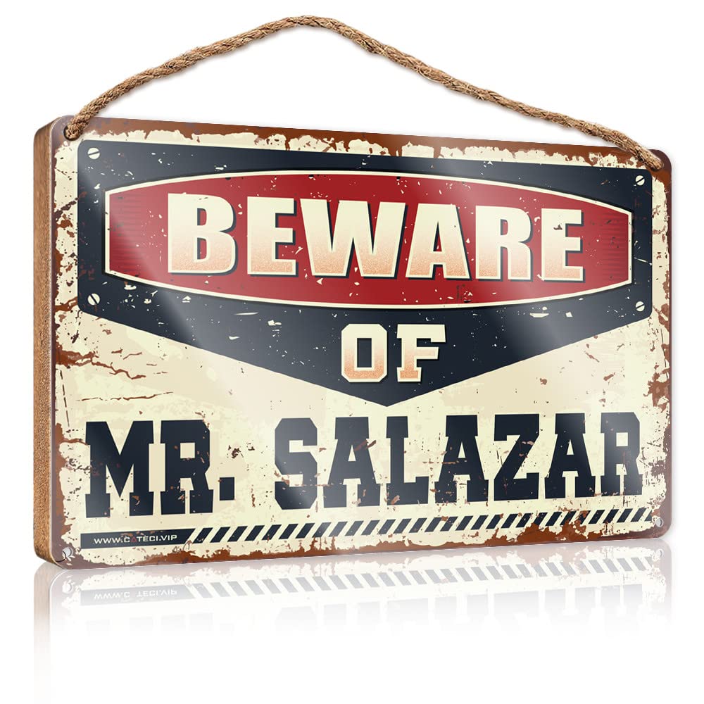 FRINTOXA Hanging Home Sign Beware Of Mr. Salazar Wooden Sign(23X35CM)