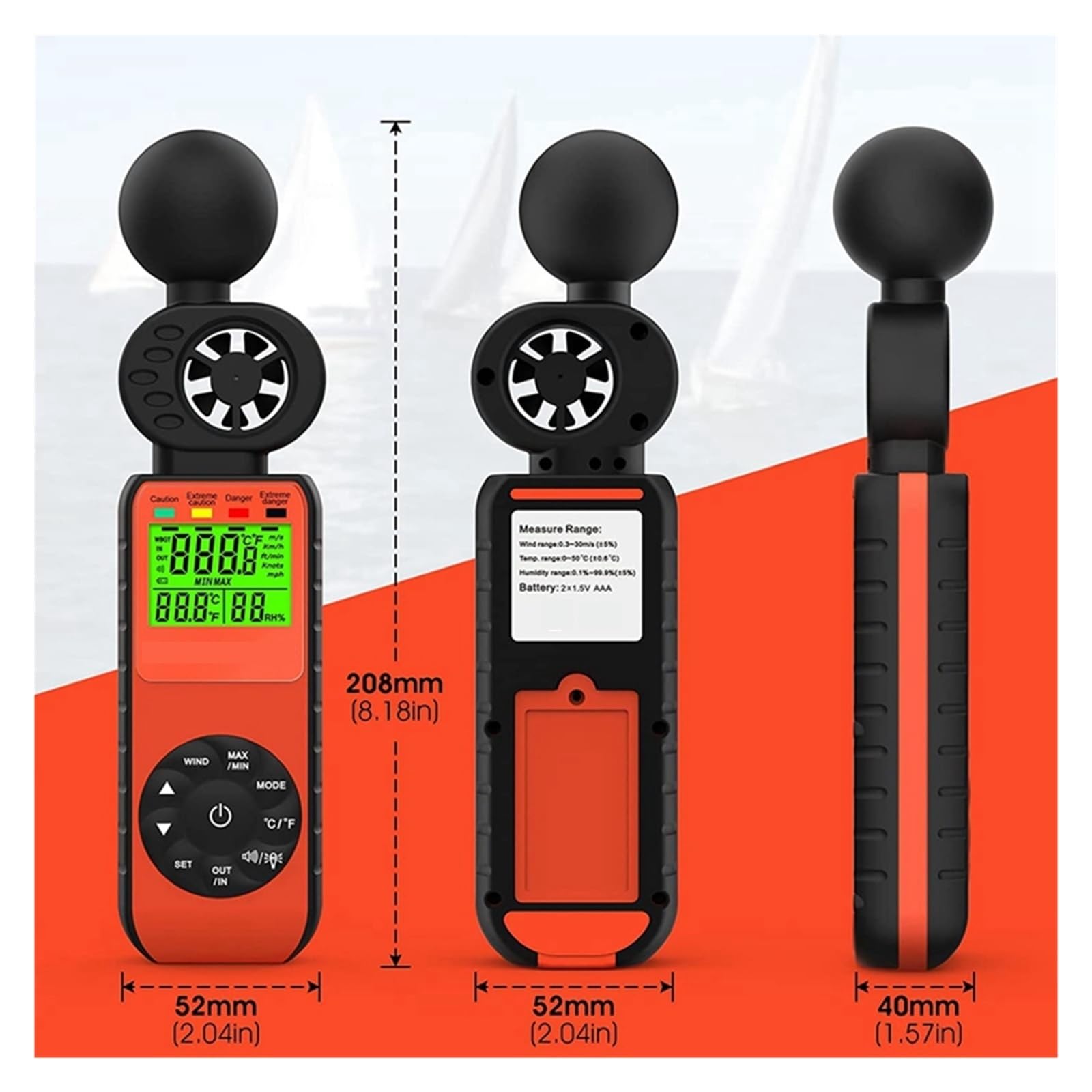 Anemómetro Digital Portátil De Mano Medidor Velocidad Del Viento Mide La Temperatura Humedad Mediciones Precisas Versátiles