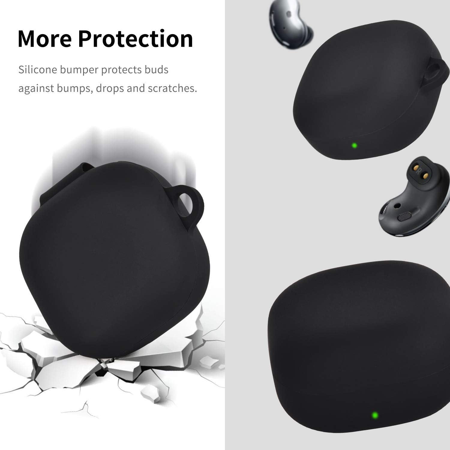 Filoto Case for Samsung Galaxy Buds 2 / Buds Live/Buds Pro/Buds 2 Pro, Cute Silicone Earbuds Protective Case Cover with Pompom Keychain Accessories for Women Girls (Black)