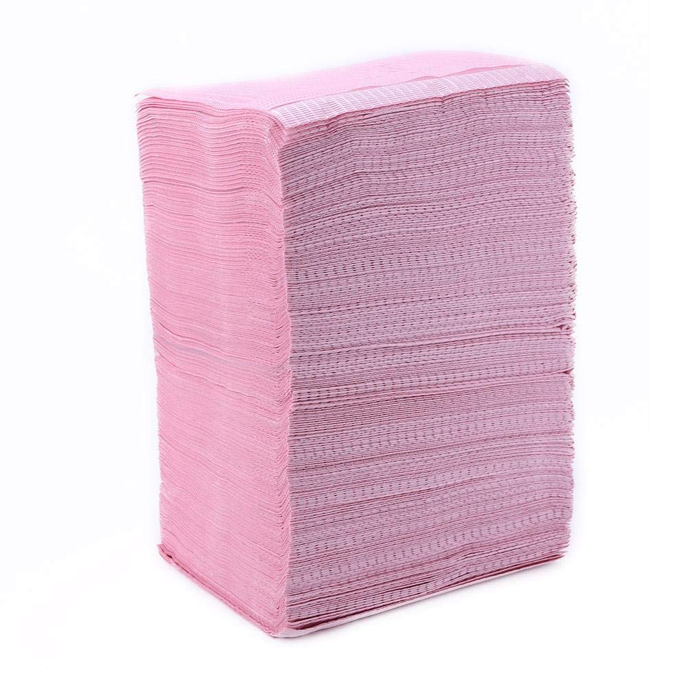 125pcs Disposable Waterproof Medical Paper Dental Hygiene Bib Neckerchief Wood Pulp Paper Dental Clean Pad Sheets (Color : Pink)