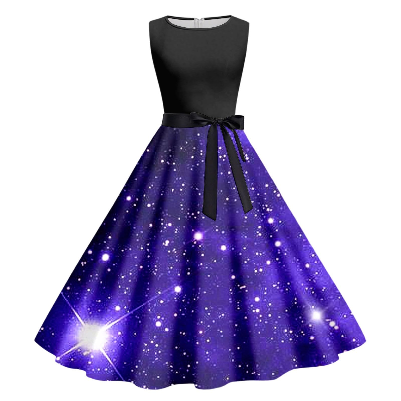 Zanisouta Galaxy Costume Women's Colourful Cocktail Dress Galaxy Dress Long Space Planets Round Neck Swing Skirt Carnival Starry Sky Short Sleeve Dress Space Digital Print Glitter Dress, O purple, XXL