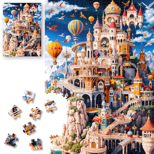 Rompecabezas de 1000 piezas ROSE RAIN para adultos: Castillo fantástico en paisaje de ensueño | Arte colorido de castillo fantástico con cielo, letras en el reverso y tablero HD grueso sin polvo para relajarse en noches familiares y regalar miniatura 1
