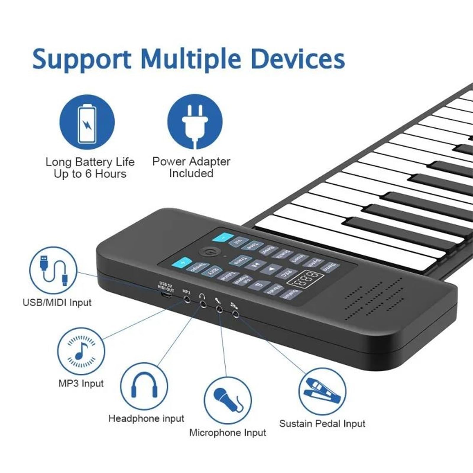 Pianino Elektroniczne 88 Klawiszy Profesjonalne Pianina Elektroniczne Przenośna Klawiatura Muzyczna Początkujący Elastyczny Silikon(UK)