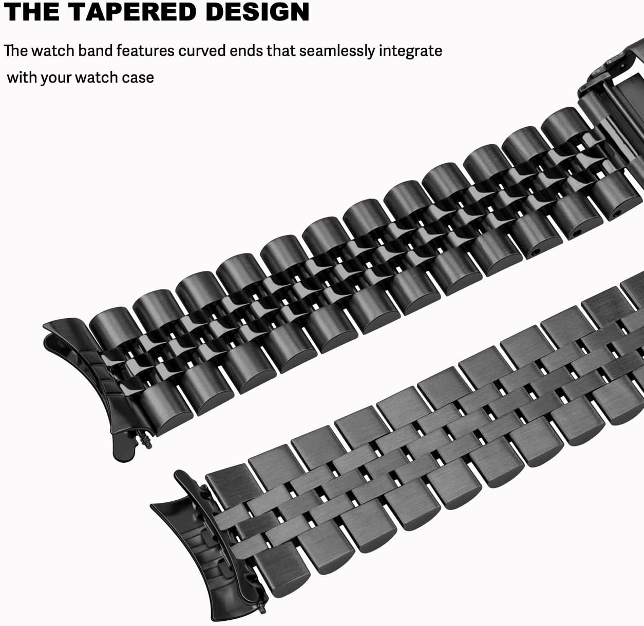 20mm 22mm 23mm 24mm Stainless Steel Watch Band Curved Ends Tapered Metal Watch Bracelet for Men Women Jubilee Bracelet Watch Strap Deployment Double Flip Lock Buckle Black Silver