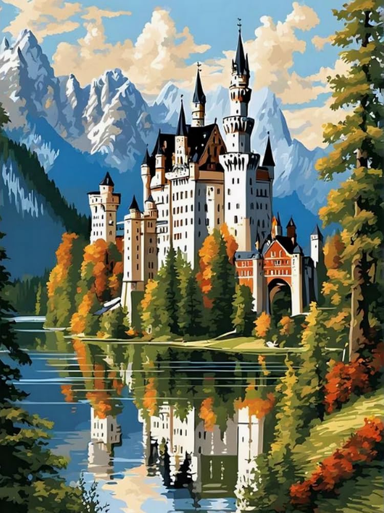 GLTEYACO Embroidery Cross Stitch Kit Castle 11CT Stamped Cross Stitch Kits DIY Adult Beginners for Pre-Printed Needlepoint Crafts 40x50 cm