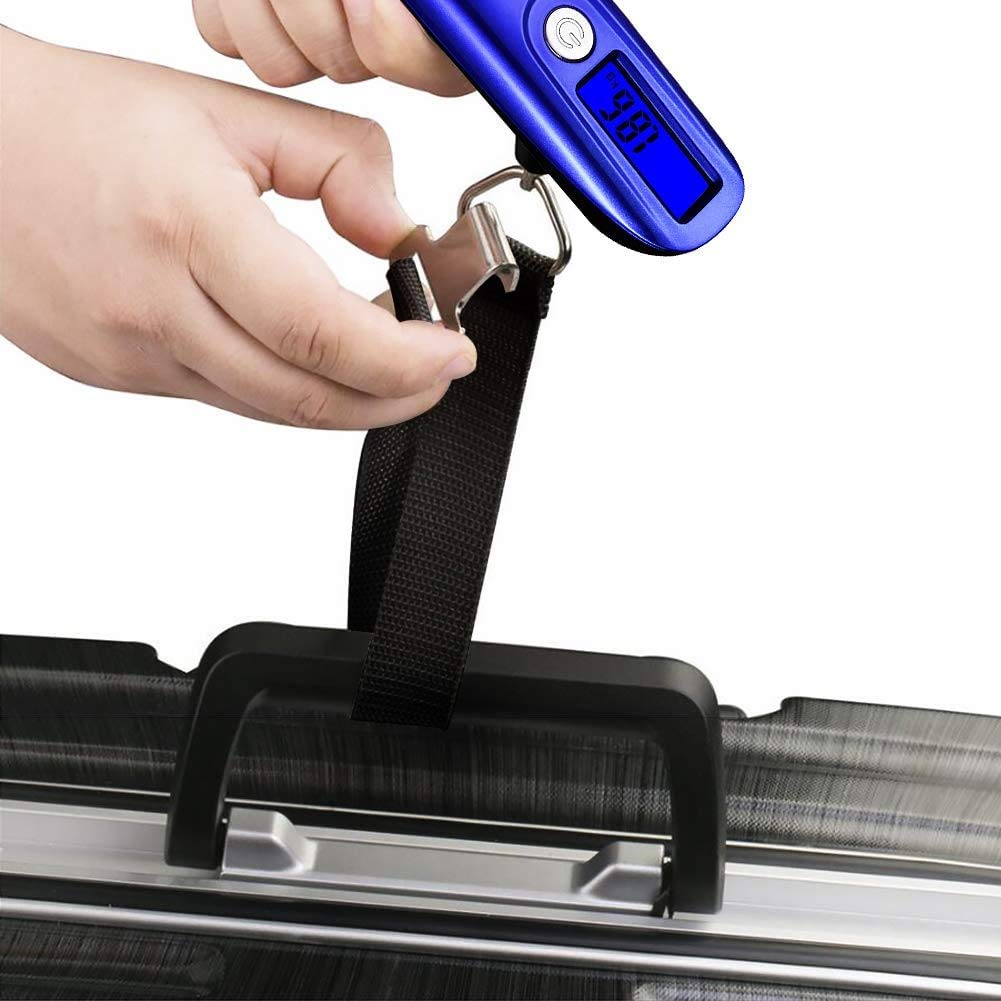 EzLife Luggage Scale, 50 KG Travel Scale, Digital Scale with Backlight LCD Display & Tape Measurement, High Precision Hanging Scale, Portable Luggage Scale for Travel, Household, Outdoor (Blue)