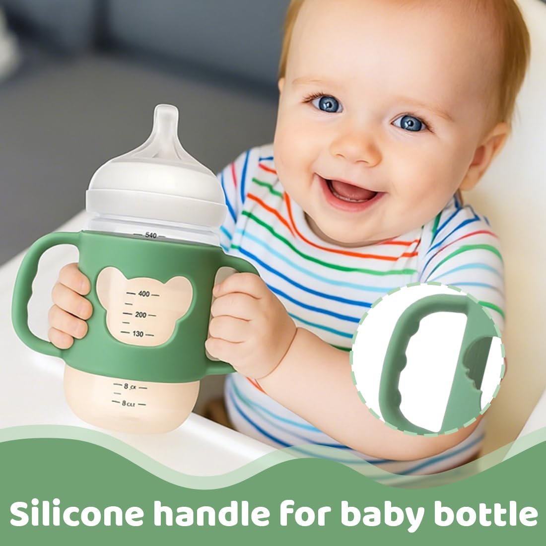 2 Pezzi Manici per Biberon, Maniglia per Bottiglia di Ampio Calibro, Impugnatura per Biberon Silicone, Baby Feeding Portaborraccia, per Biberon con Diametro Esterno Superiore a 5.5cm