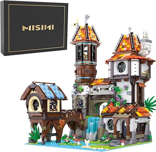 MISINI 89149 The Riverside Scholars MOC Street View House Building Blocks Set con LED, 2488 piezas Medieval Modular House Model Building Set,